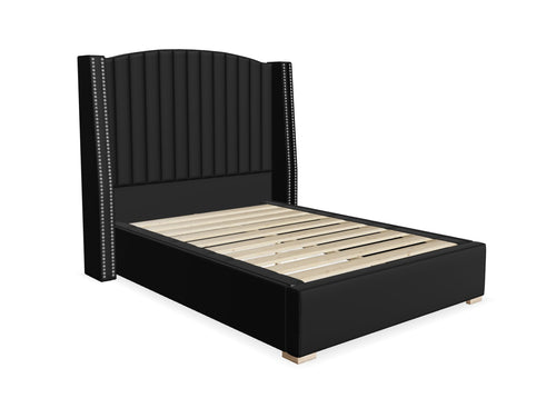 Bircham Fabric Bed Shown in Linoso Faux Linen Black Fabric