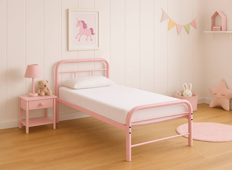 Cransfield Metal Bed Frame in Pink Finish in Single Size