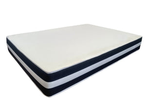 White firm mattress with stitched black stripes