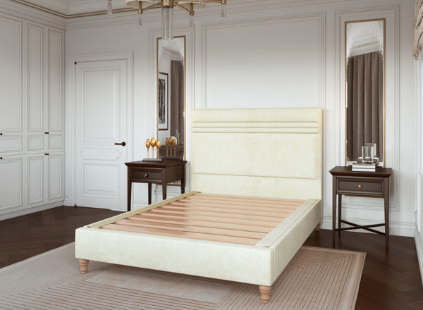 Alby Bed in Faux Leather Cream Showing Slats