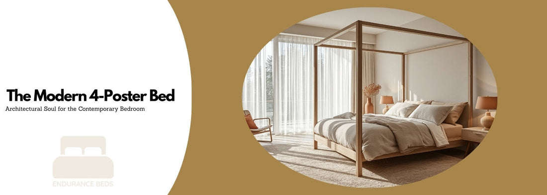 4 poster bed frame in an airy bedroom illustrating style and contemporary feel