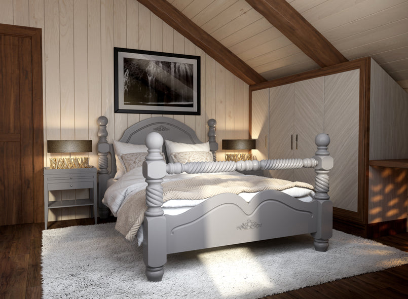 Illington Wooden Bed (High Rail) in Grey