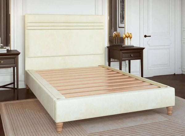 Alby Bed in Faux Leather Cream Showing Slats