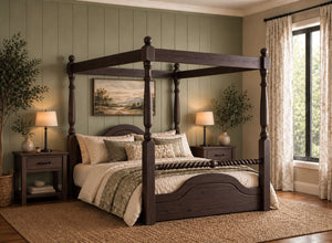 Ashwicken Floor Four Poster Bed in Walnut Finish