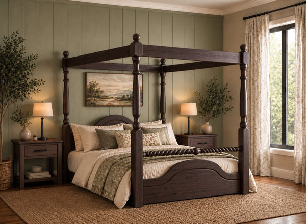 Ashwicken Floor Four Poster Bed in Walnut Finish