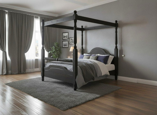 Ashwicken 4 poster with twisted rail finished in Black Ash