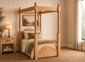Ashwicken Floor Four Poster Bed in Antique Finish, Single Size