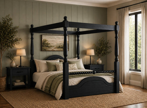 Ashwicken Floor Four Poster Bed in Black Ash Finish