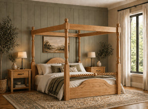 Ashwicken Floor Four Poster Bed in Oak Finish