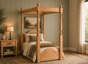 Ashwicken Floor Four Poster Bed in Oak Finish, Single Size
