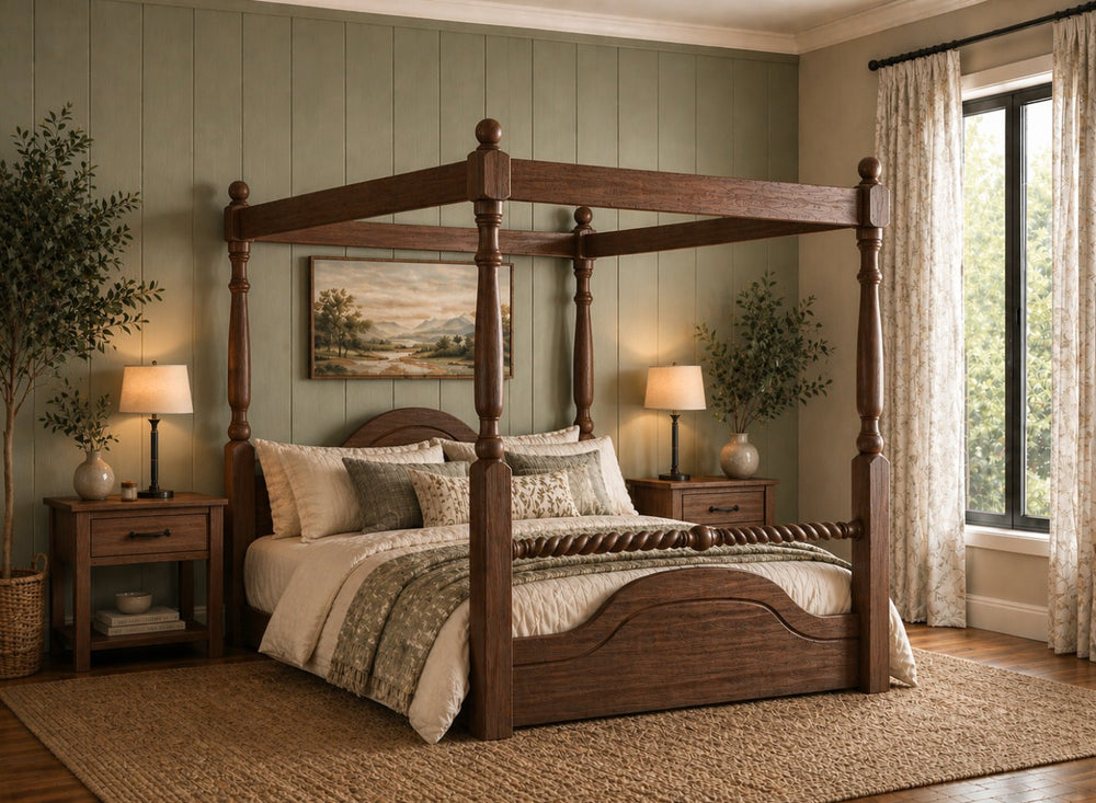 Ashwicken Floor Four Poster Bed in Walnut Finish