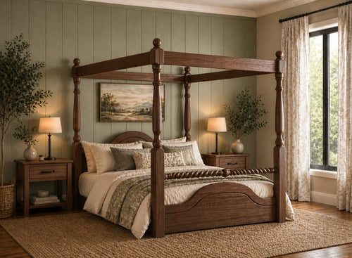 Ashwicken Floor Four Poster Bed in Walnut Finish