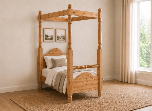 Ashwicken Four Poster Bed in Oak Finish, Single Size