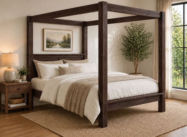 Barnwell Four Poster Bed in Walnut (Low End)