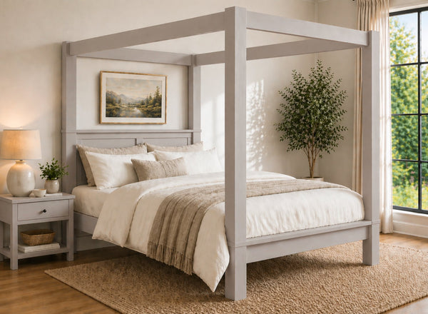 Barnwell Four Poster Bed in Dovetail Grey (Low End)