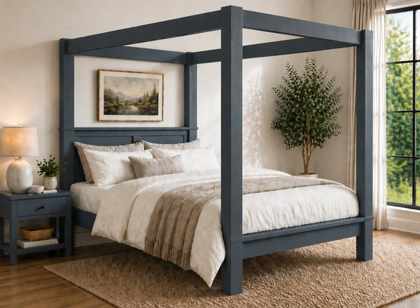 Barnwell Four Poster Bed in Hague Blue (Low End)