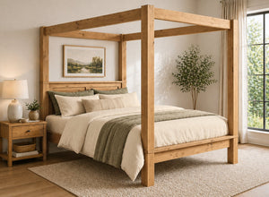 Barnwell Four Poster Bed in Oak (Low End)