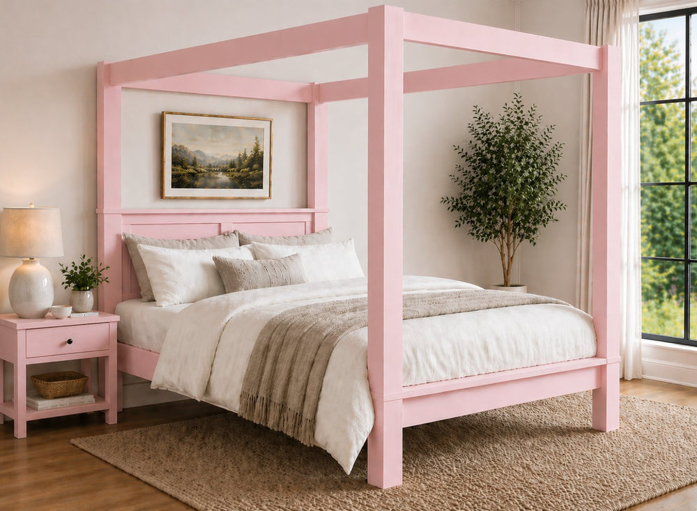Barnwell Four Poster Bed in Pink (Low End)