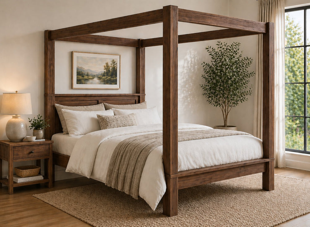 Barnwell Four Poster Bed in Walnut (Low End)