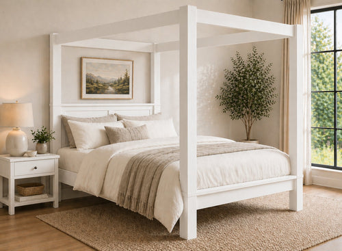 Barnwell Four Poster Bed in White (Low End)