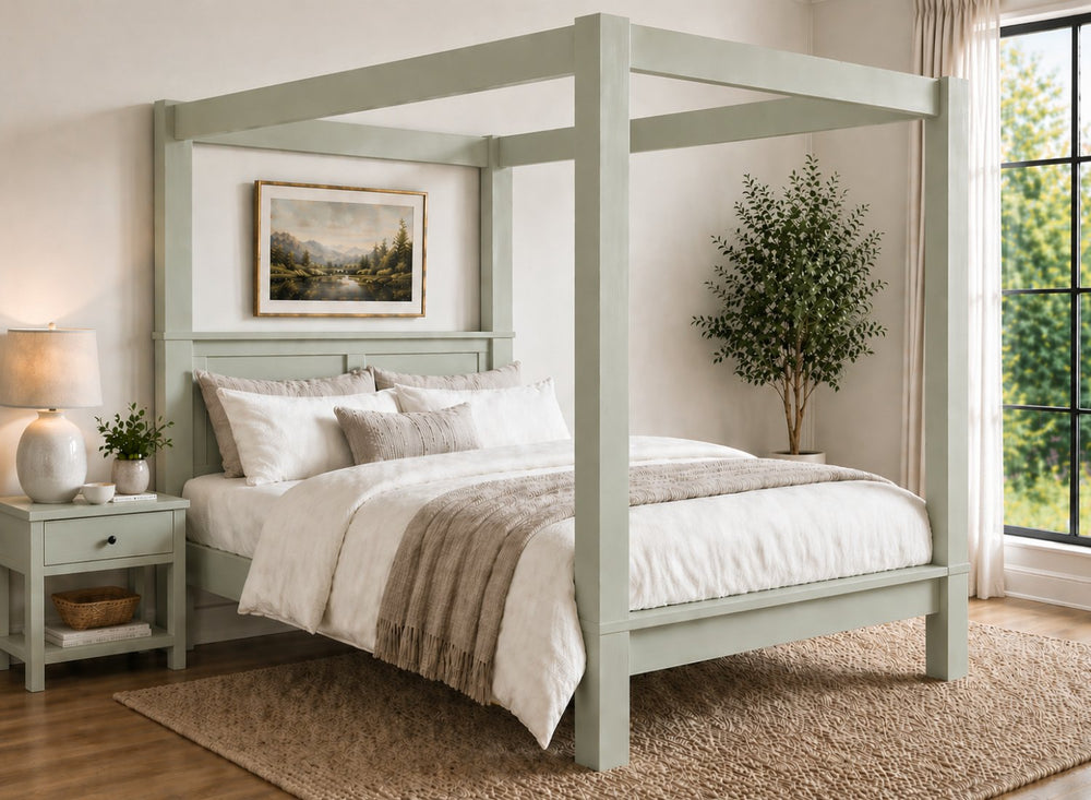 Barnwell Four Poster Bed in Sage Green (High End)