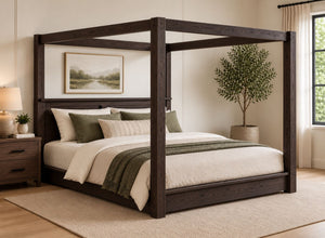 Barnwell Floor Four Poster Bed in Walnut Finish
