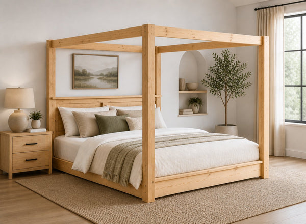 Barnwell Floor Four Poster Bed in Antique Finish