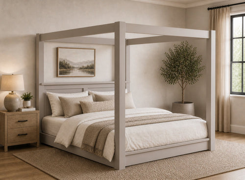 Barnwell Floor Four Poster Bed in Grey Finish
