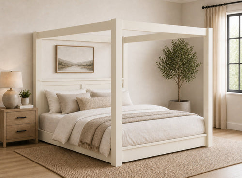 Barnwell Floor Four Poster Bed in Cream Finish