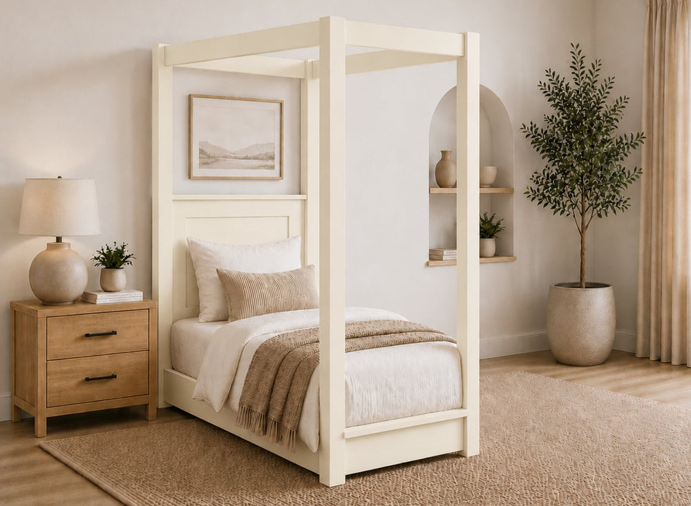 Barnwell Floor Four Poster Bed in Blue Finish