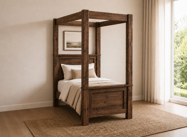 Barnwell Four Poster Bed in Walnut, Single Size (High End)