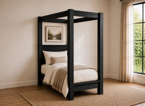 Barnwell Four Poster Bed in Black Ash, Single Size (Low End)