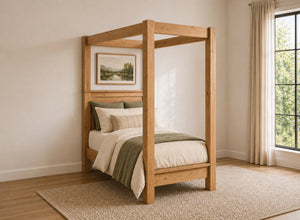 Barnwell Four Poster Bed in Oak, Single Size (Low End)