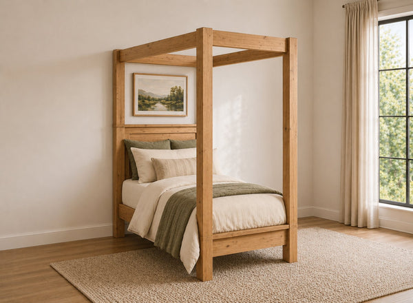 Barnwell Four Poster Bed in Oak, Single Size (Low End)