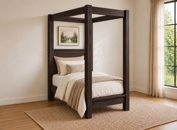 Barnwell Four Poster Bed in Walnut, Single Size (Low End)