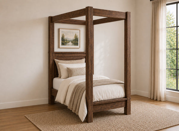Barnwell Four Poster Bed in Walnut, Single Size (Low End)