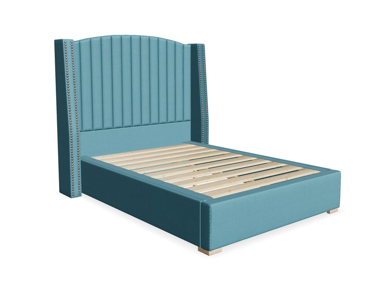 Bircham Fabric Bed Shown in Moda Flat Weave Cobalt Blue Fabric