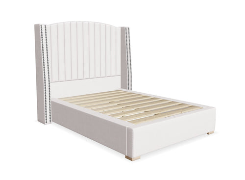 Bircham Fabric Bed Shown in Moda Flat Weave Putty Cream Fabric