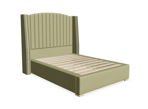 Bircham Fabric Bed Shown in Moda Flat Weave Juniper Green Fabric