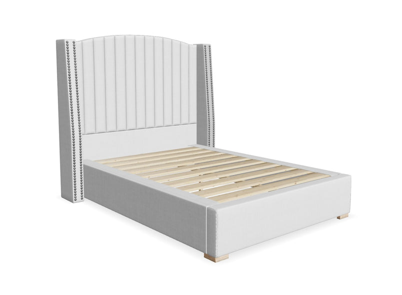 Bircham Fabric Bed Shown in Moda Flat Weave Clay Light Grey Fabric