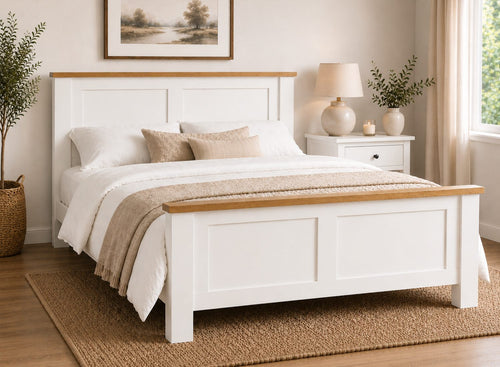 Blakeney White Wooden Bed with Oak Tops