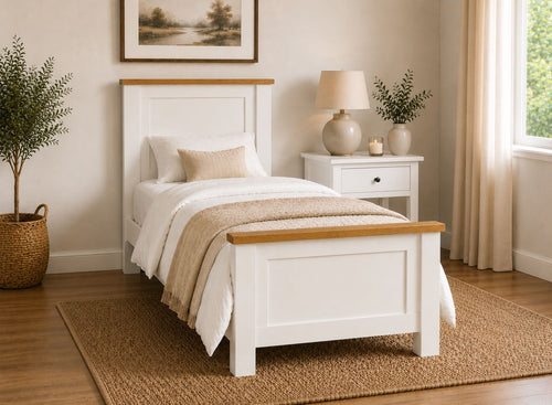 Blakeney White Wooden Bed With Oak Tops