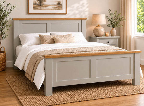 Blakeney Grey Wooden Bed with Oak Tops