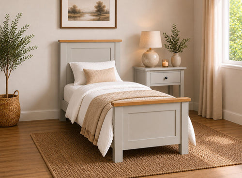 Blakeney Grey Wooden Bed With Oak Tops