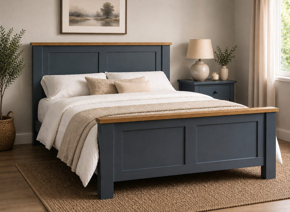 Blakeney White Wooden Bed with Oak Tops