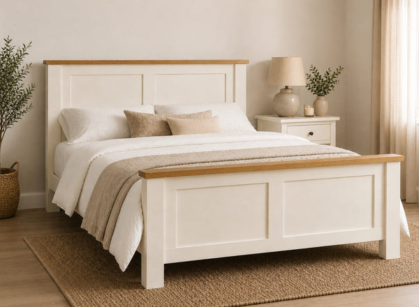 Blakeney Cream Wooden Bed with Oak Tops