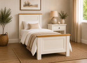 Blakeney Cream Wooden Bed With Oak Tops