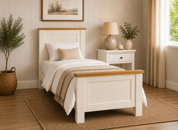 Blakeney Cream Wooden Bed With Oak Tops