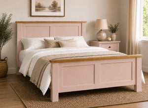 Blakeney Pink Wooden Bed with Oak Tops