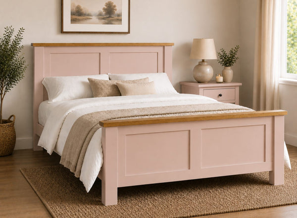 Blakeney Pink Wooden Bed with Oak Tops